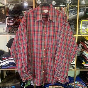 Vintage 90s Windridge Tartan Plaid Red Green Casual Button Down Dress Shirt XXLT